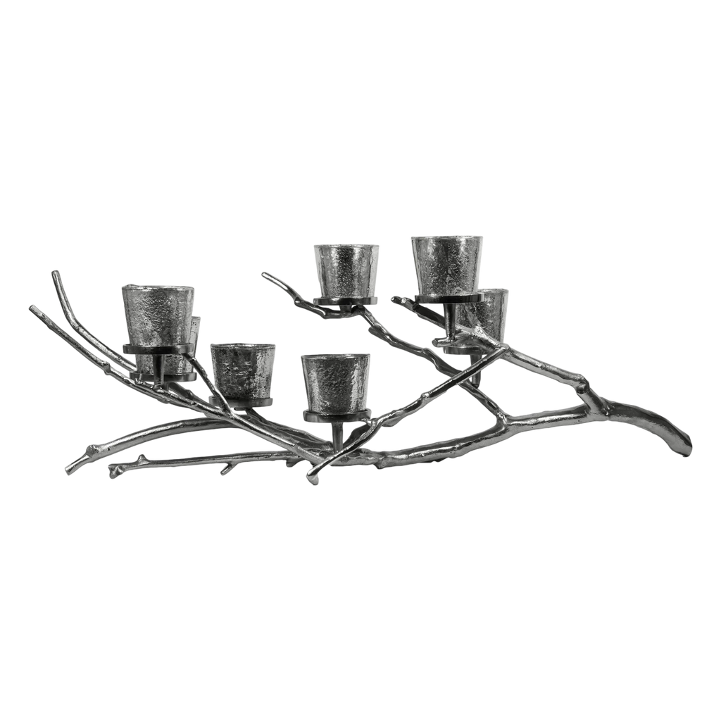 Candle holder branch w/7 glasses ALU RAW/NI 100x40x36