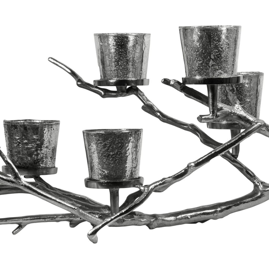 Candle holder branch w/7 glasses ALU RAW/NI 100x40x36