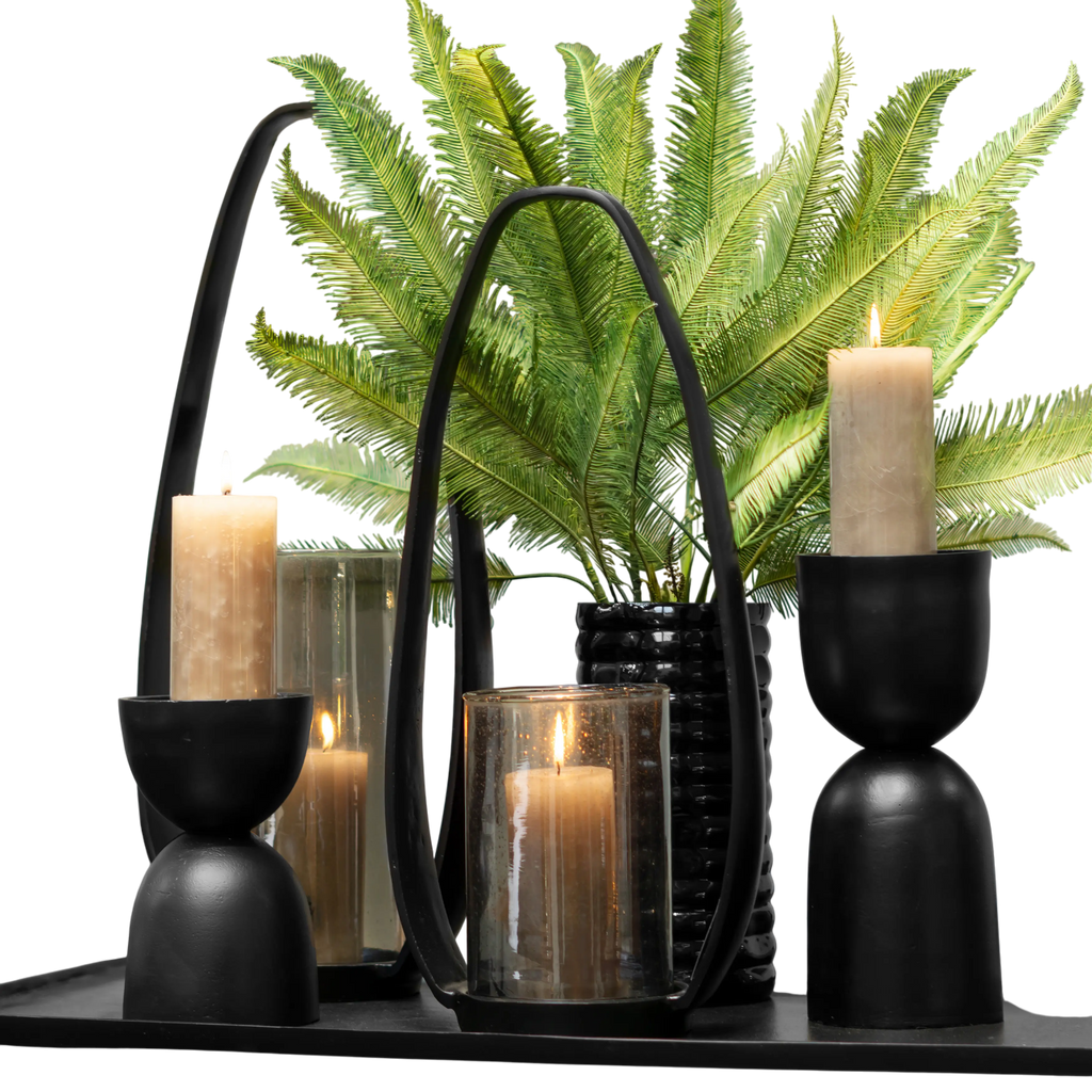 Candle holder ALU RAW/MATT BLACK 13x13x21