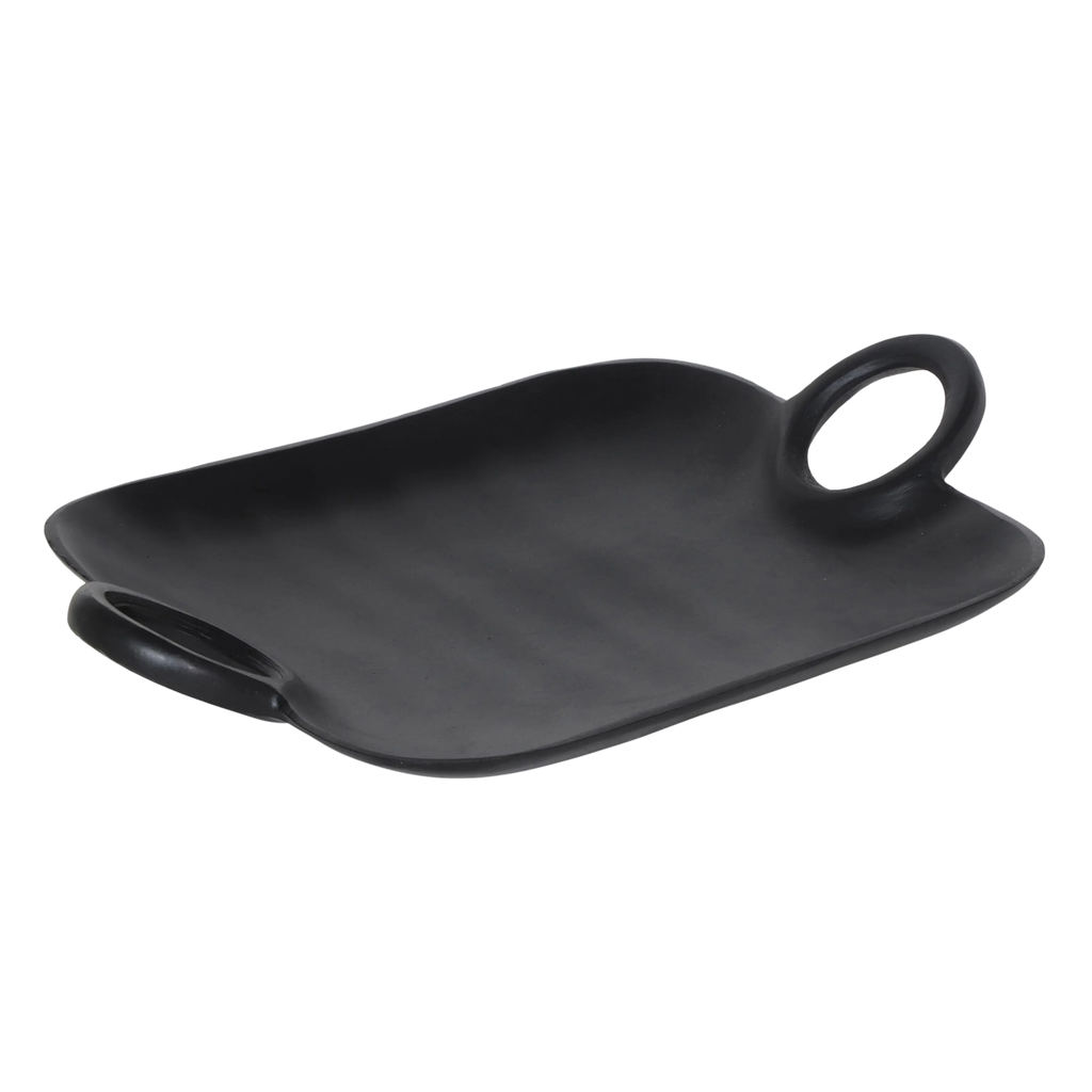 Plate w/handles ALU RAW/MATT BLACK 40x30x6
