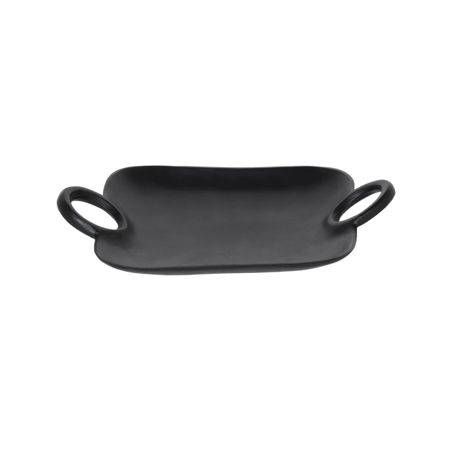 Plate w/handles ALU RAW/MATT BLACK 31x24x6