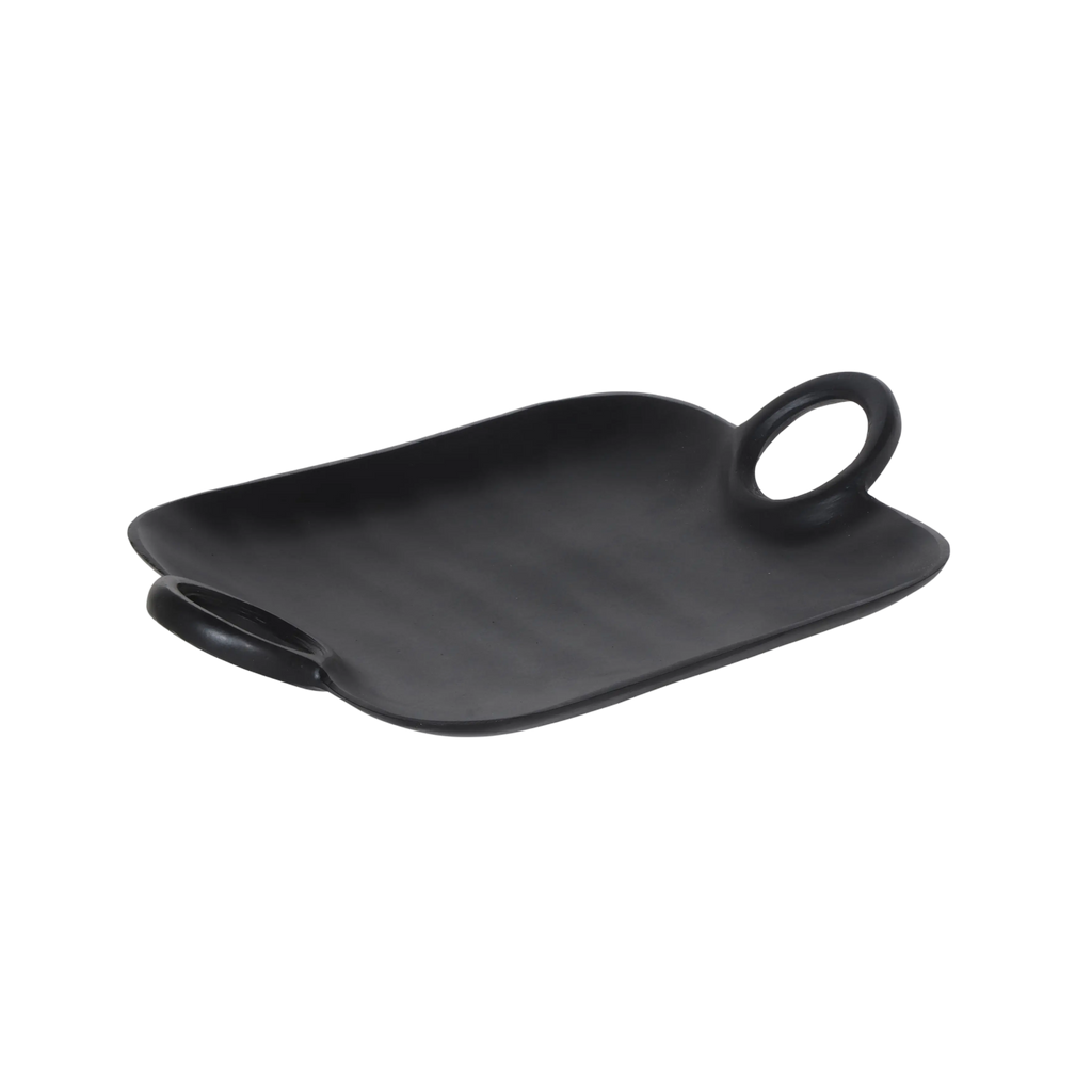 Plate w/handles ALU RAW/MATT BLACK 31x24x6