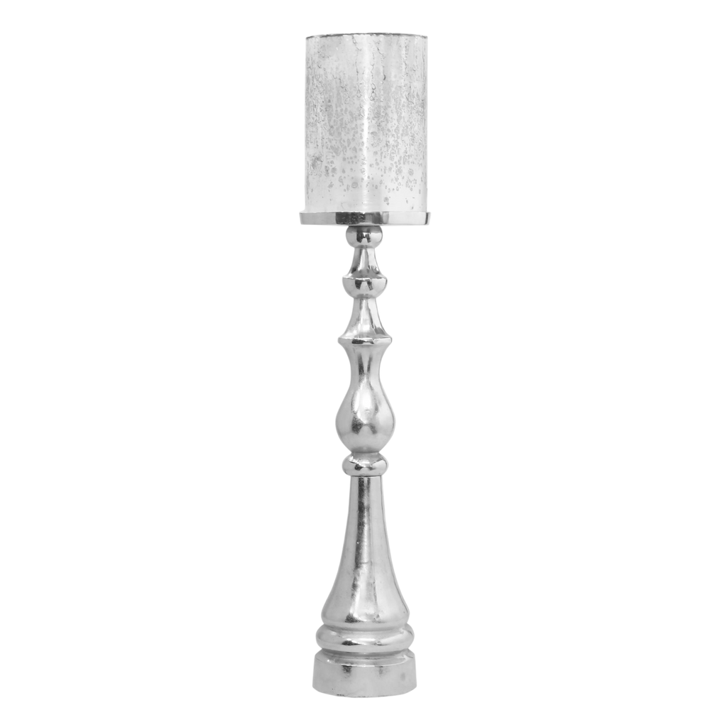 Candle holder w/ant.cream glass ALU RAW/NI 22x22x109