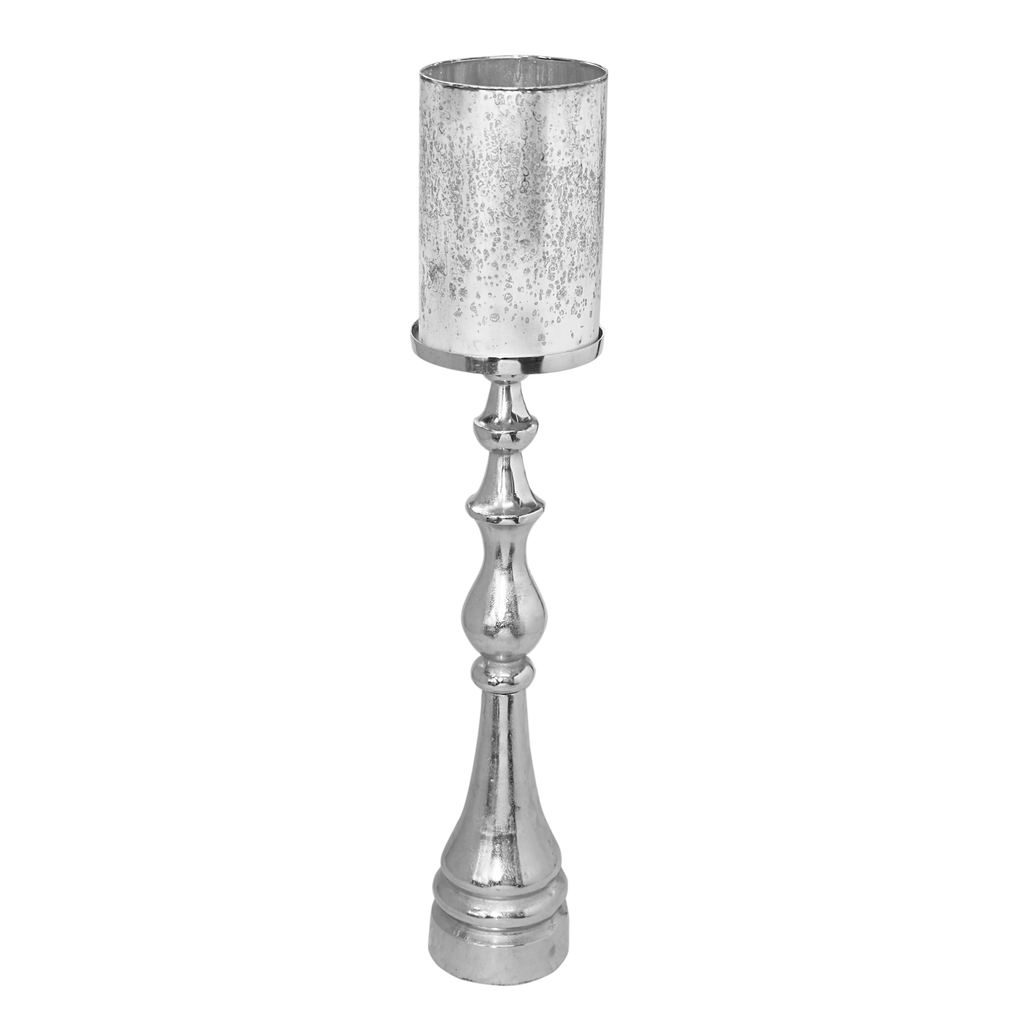 Candle holder w/ant.cream glass ALU RAW/NI 22x22x109