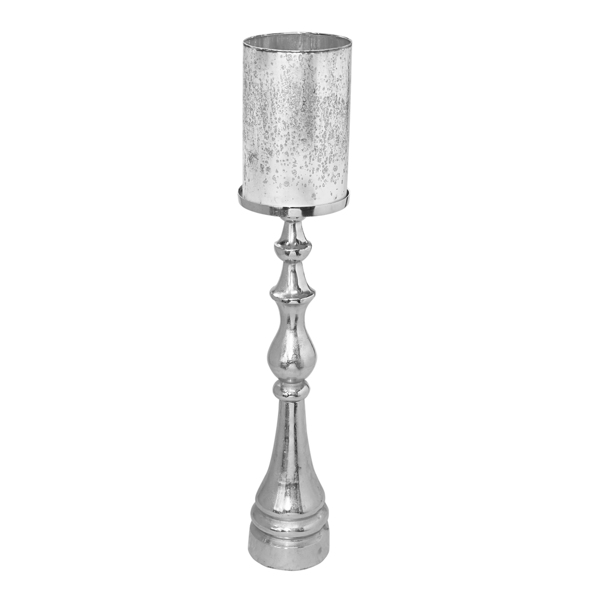 Candle holder w/ant.cream glass ALU RAW/NI 22x22x109
