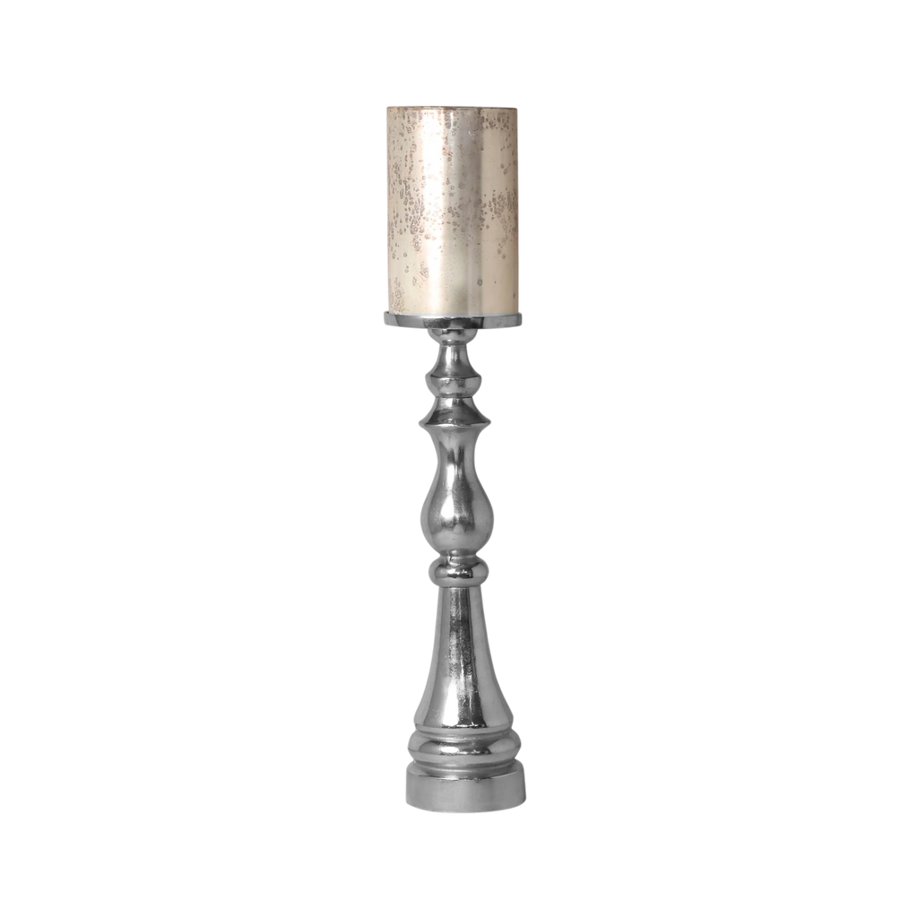 Candle holder w/ant.cream glass ALU RAW/NI 17x17x88