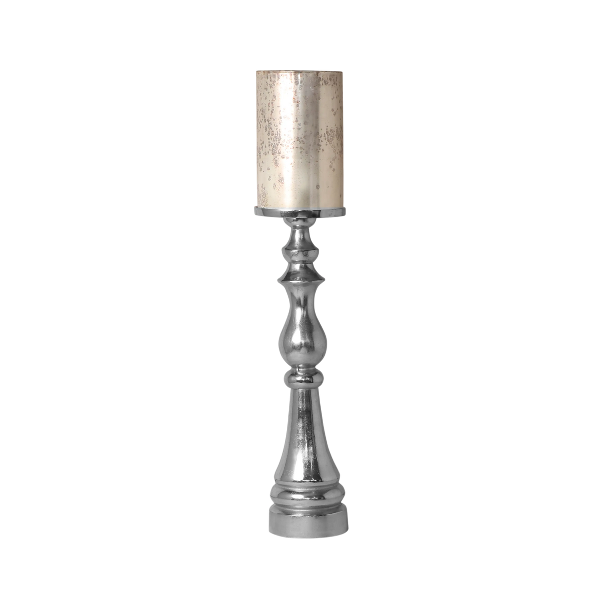 Candle holder w/ant.cream glass ALU RAW/NI 17x17x88