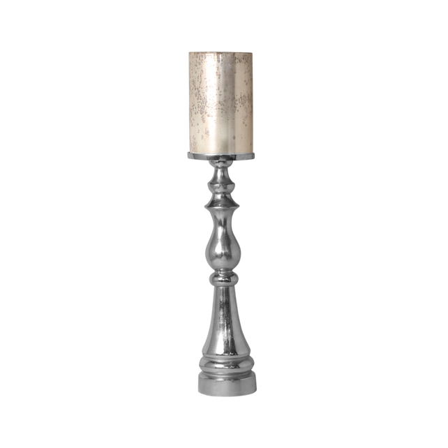 Candle holder w/ant.cream glass ALU RAW/NI 17x17x88