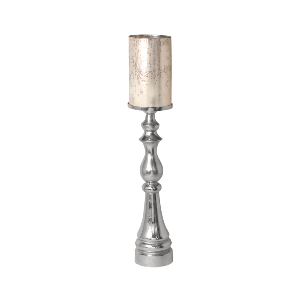 Candle holder w/ant.cream glass ALU RAW/NI 17x17x88