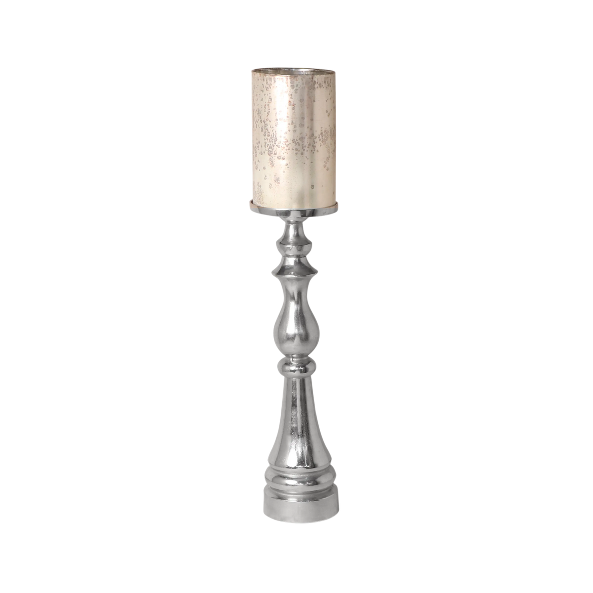 Candle holder w/ant.cream glass ALU RAW/NI 17x17x88