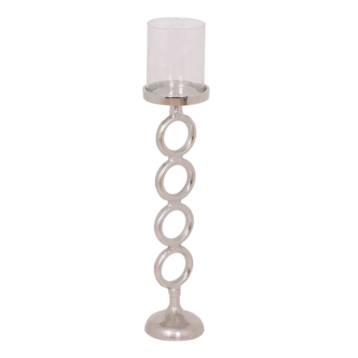 Candle holder w/clear glass ALU RAW/NI 12x12x58