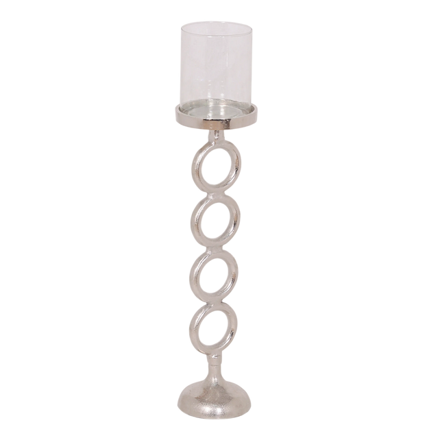 Candle holder w/clear glass ALU RAW/NI 12x12x58