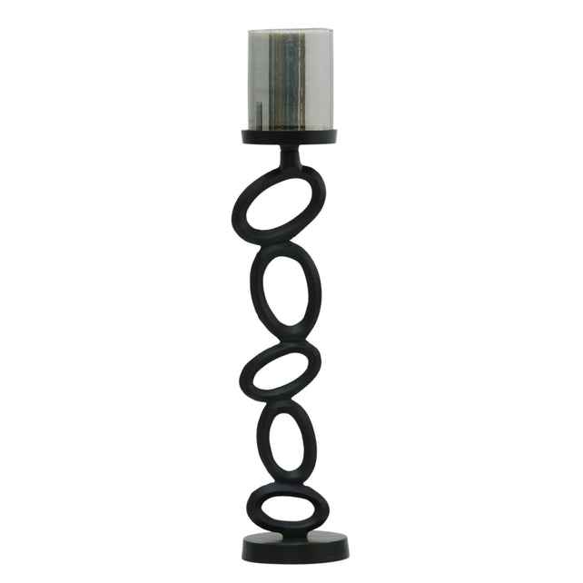 Candle holder w/luster glass ALU RAW/MATTBLACK 13x13x63