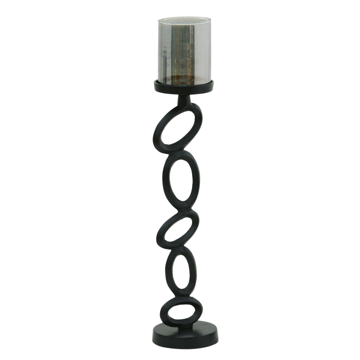 Candle holder w/luster glass ALU RAW/MATTBLACK 13x13x63