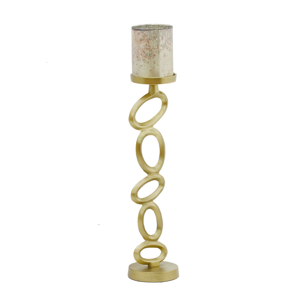 Candle holder w/cream glass ALU RAW/NEWBRONZE 13x13x63