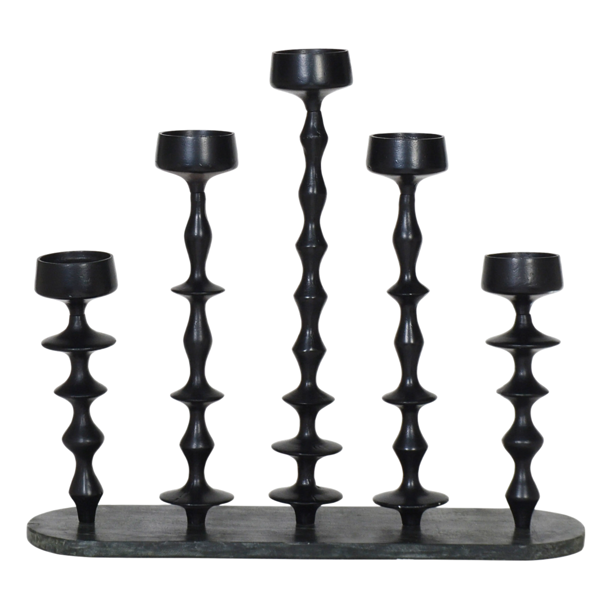 Candle holder w/black marble plate ALU RAW/MATTBLACK 60x18x5