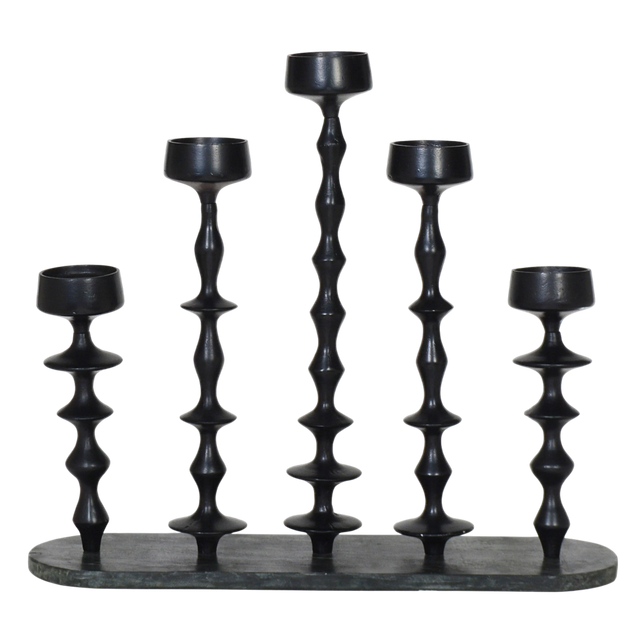 Candle holder w/black marble plate ALU RAW/MATTBLACK 60x18x5