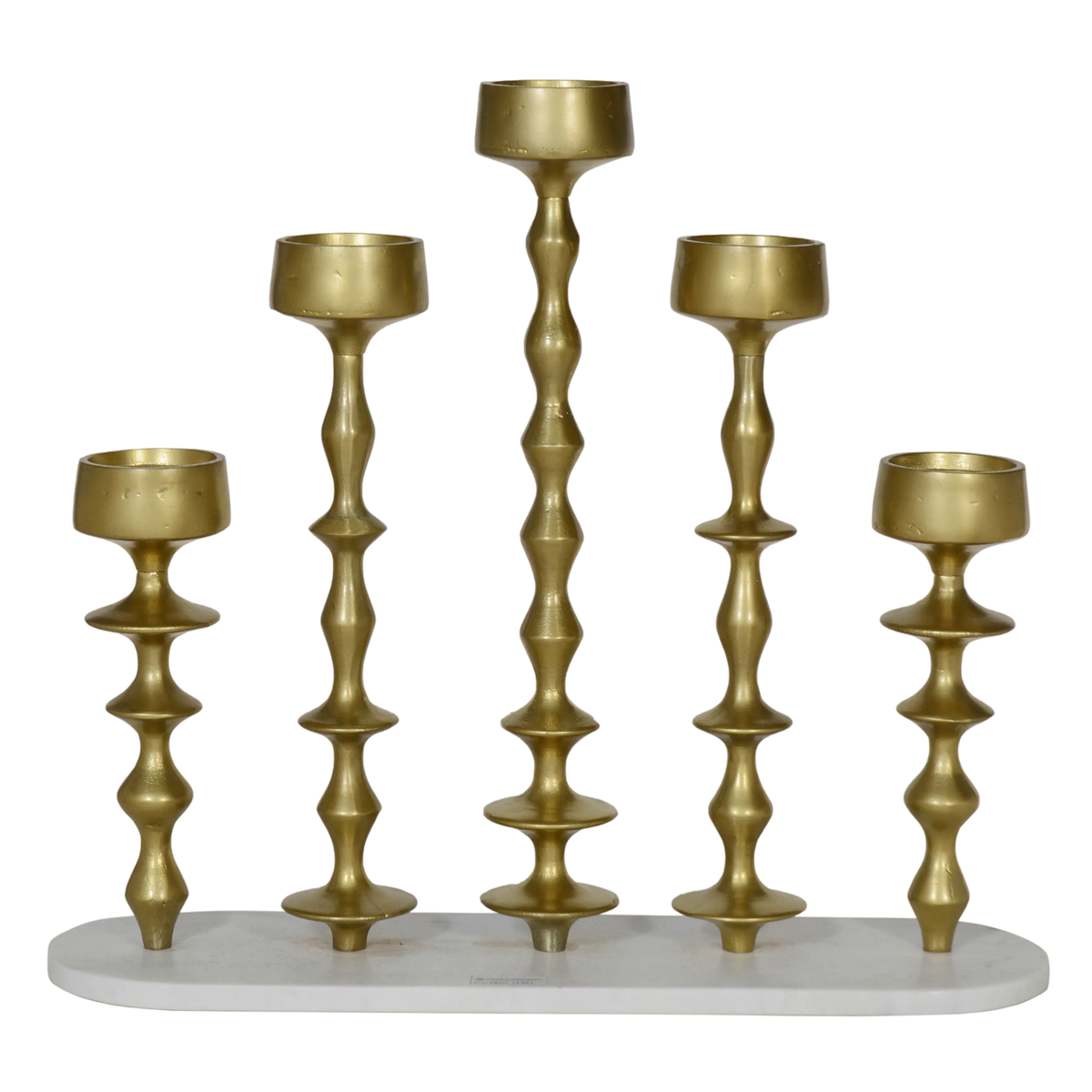 Candle holder w/white marble plate ALU RAW/NEWBRONZE 60x18x5