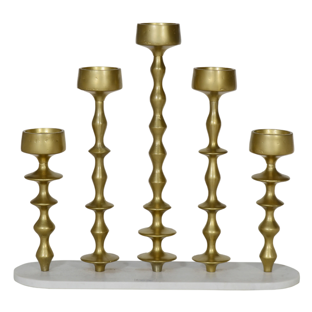 Candle holder w/white marble plate ALU RAW/NEWBRONZE 60x18x5