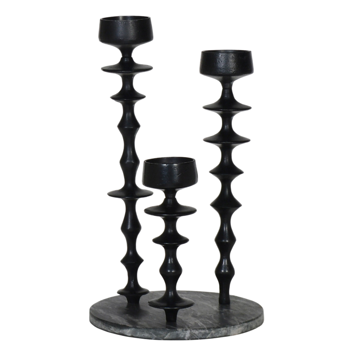 Candle holder w/black marble plate ALU RAW/MATTBLACK 28x28x4