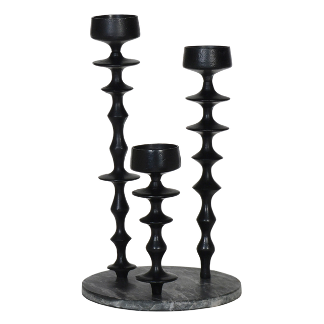 Candle holder w/black marble plate ALU RAW/MATTBLACK 28x28x4