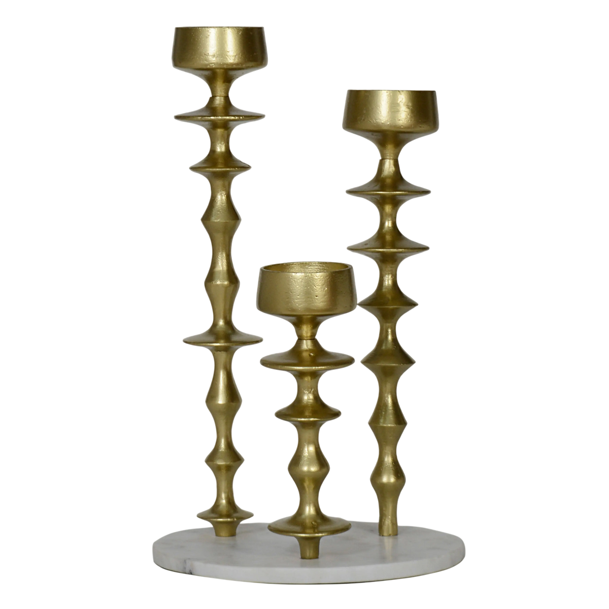 Candle holder w/white marble plate ALU RAW/NEWBRONZE 28x28x4