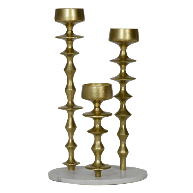 Candle holder w/white marble plate ALU RAW/NEWBRONZE 28x28x4