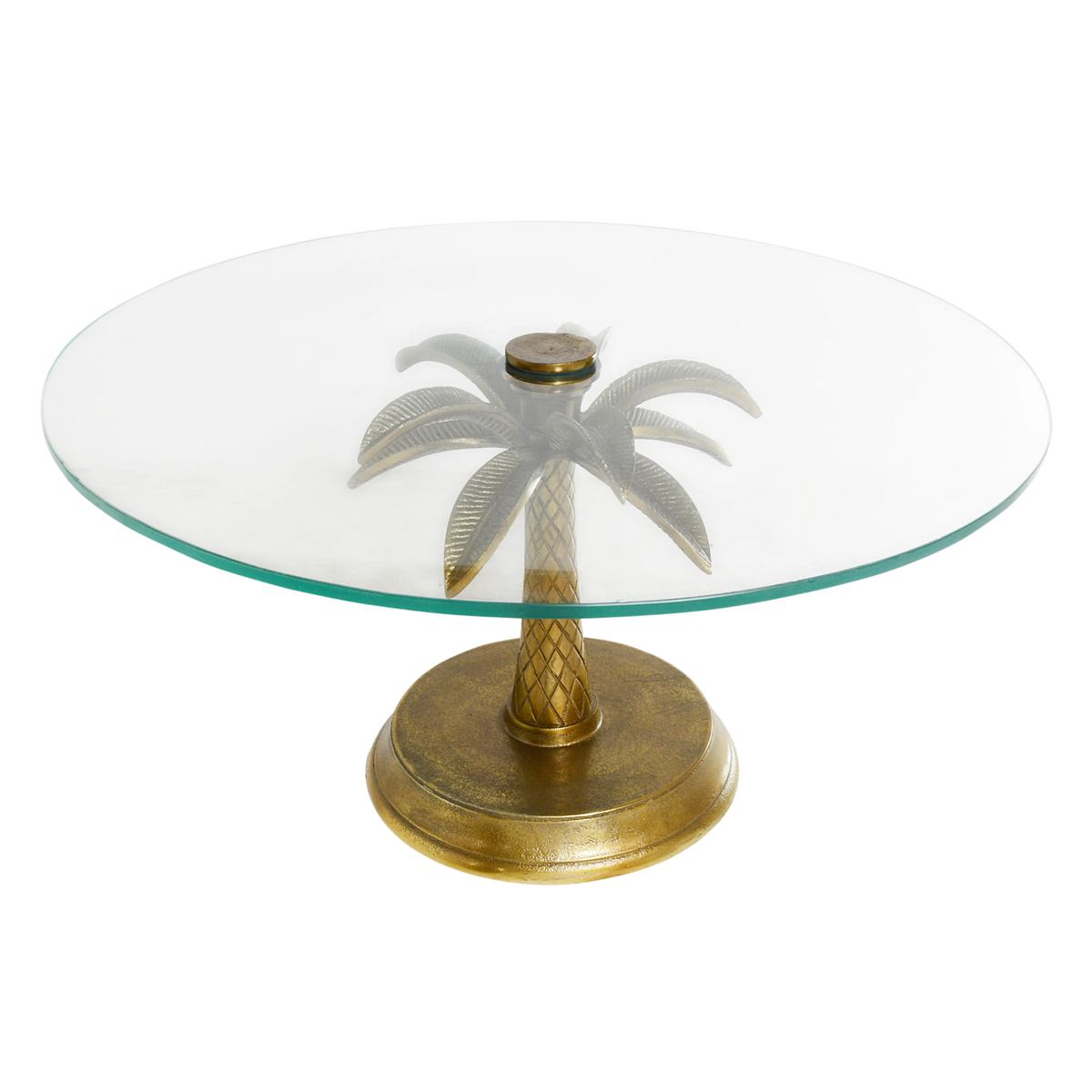 Coffee table palmtree w/glass ALU RAW/ANT.GOLD 70x70x35
