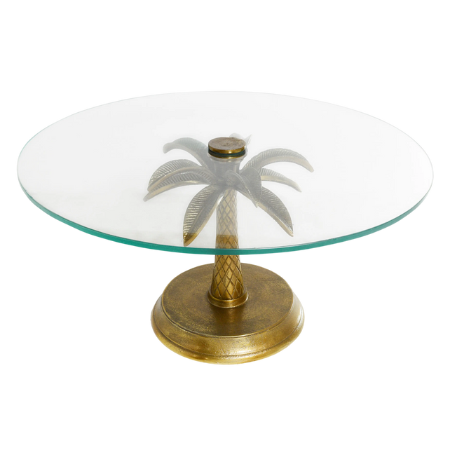 Coffee table palmtree w/glass ALU RAW/ANT.GOLD 70x70x35