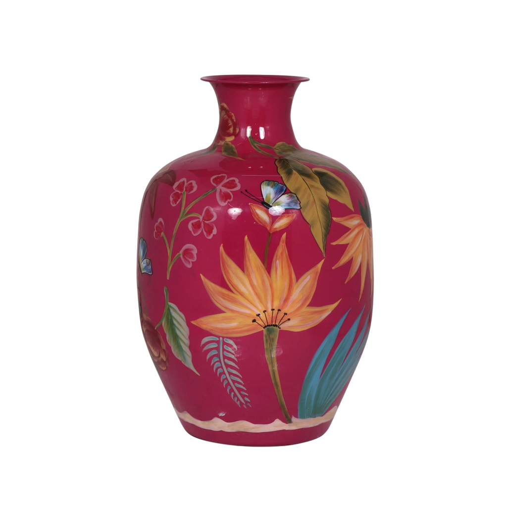 Vase handpainted fuchsia enamel IR 33x33x49