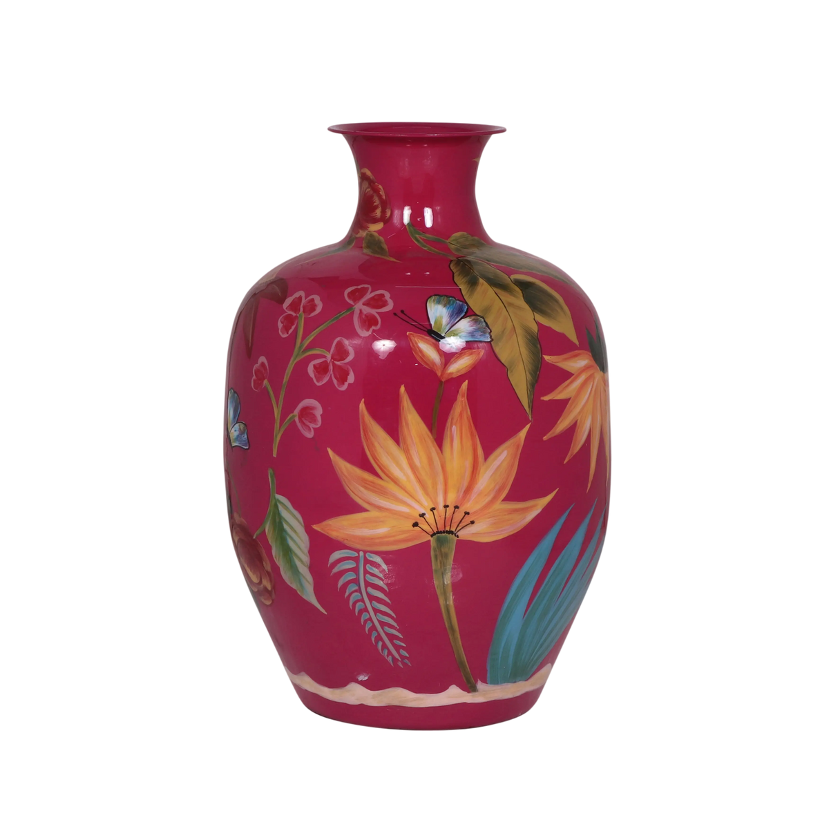 Vase handpainted fuchsia enamel IR 33x33x49