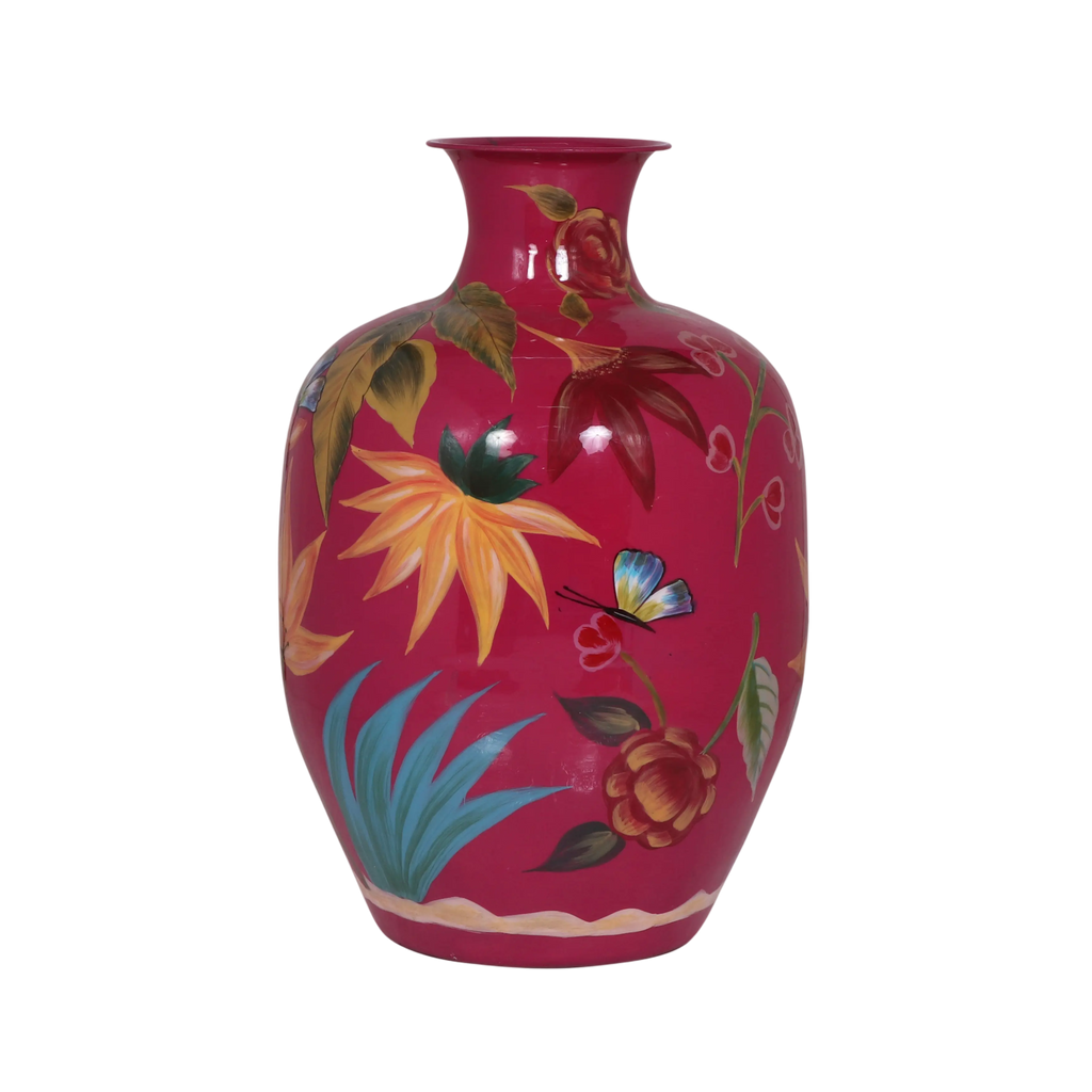 Vase handpainted fuchsia enamel IR 33x33x49