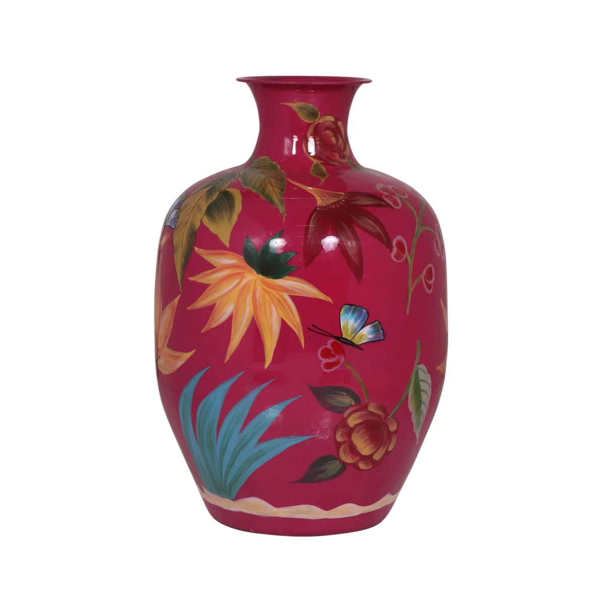 Vase handpainted fuchsia enamel IR 33x33x49