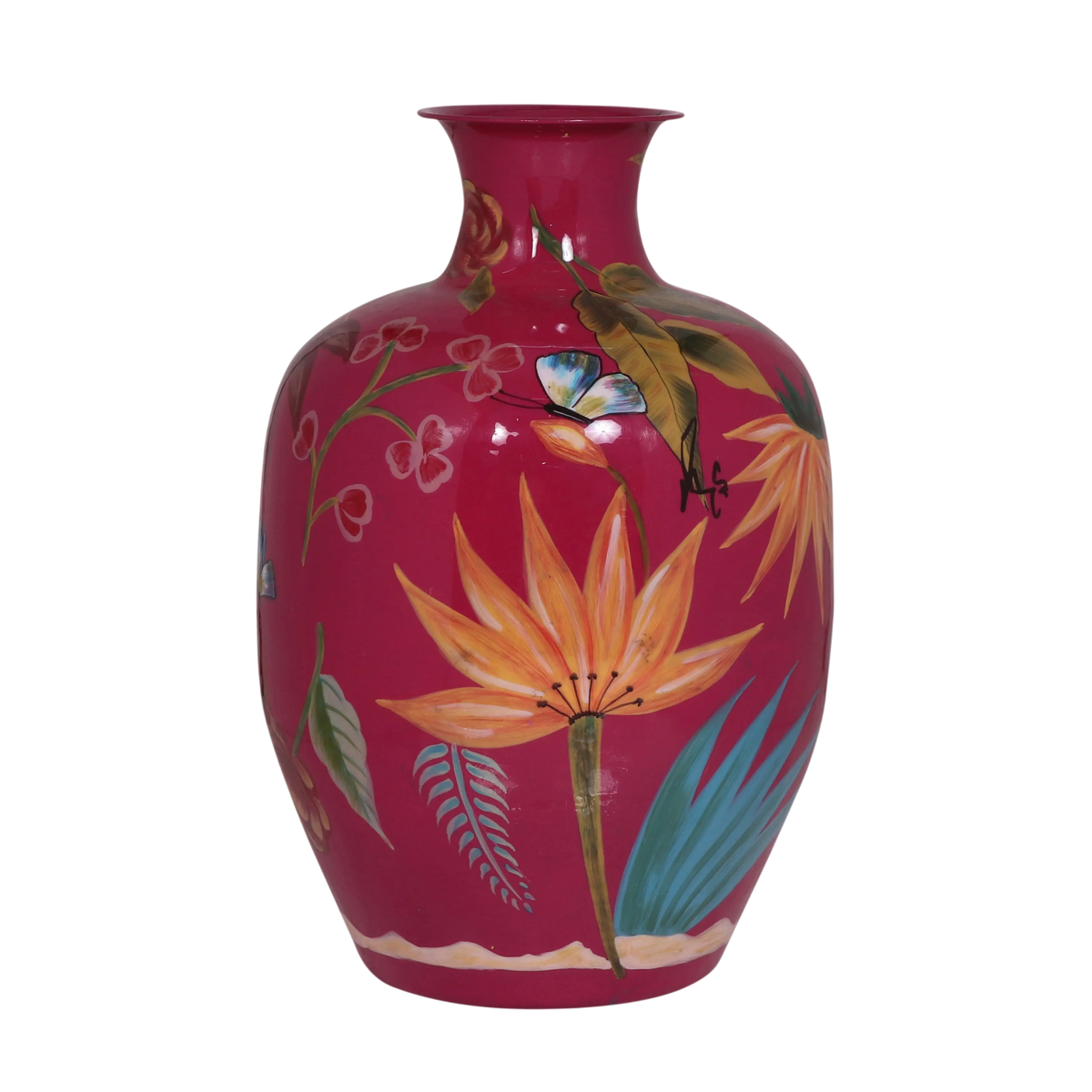 Vase handpainted fuchsia enamel IR 33x33x49
