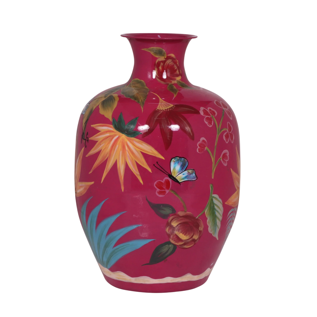 Vase handpainted fuchsia enamel IR 33x33x49
