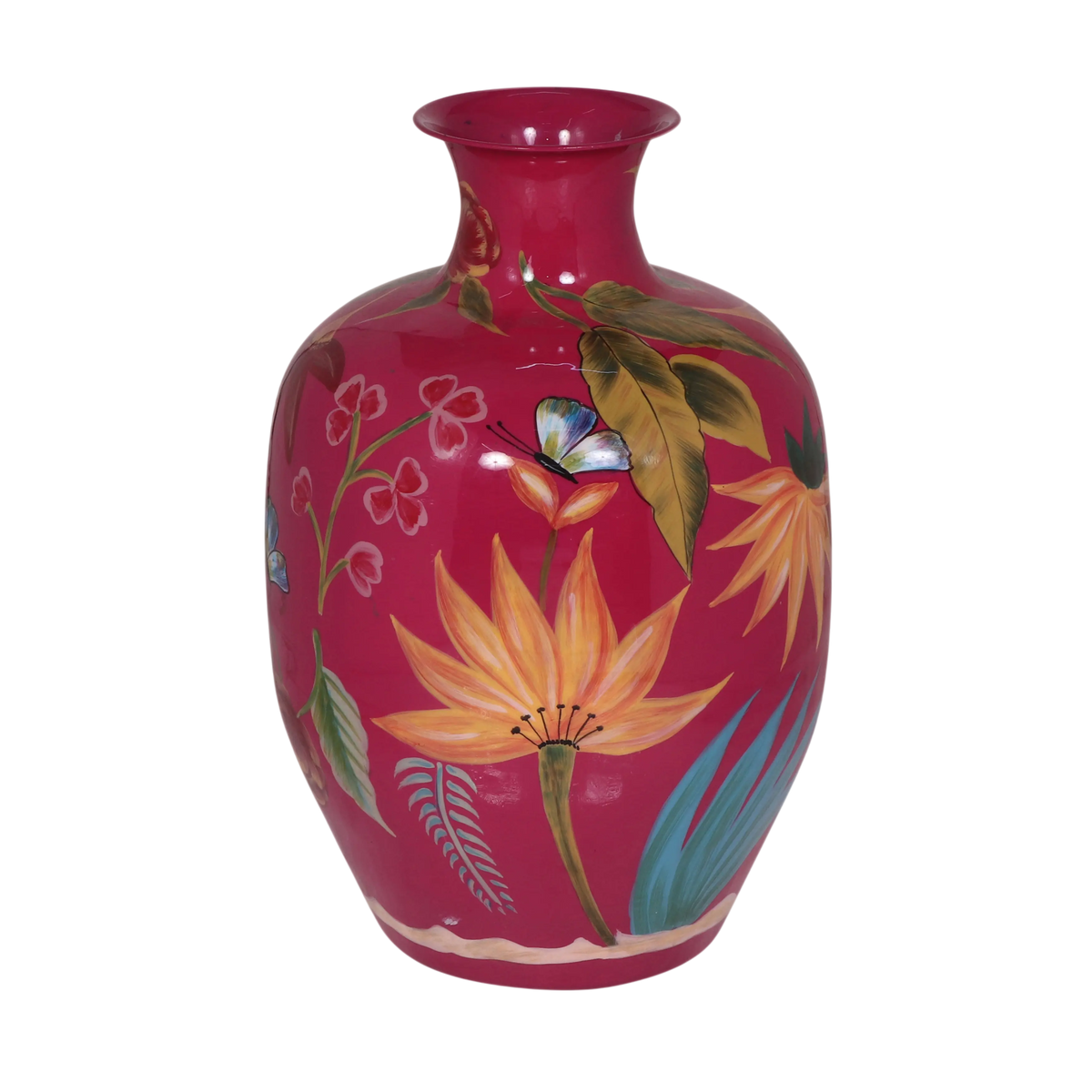 Vase handpainted fuchsia enamel IR 33x33x49