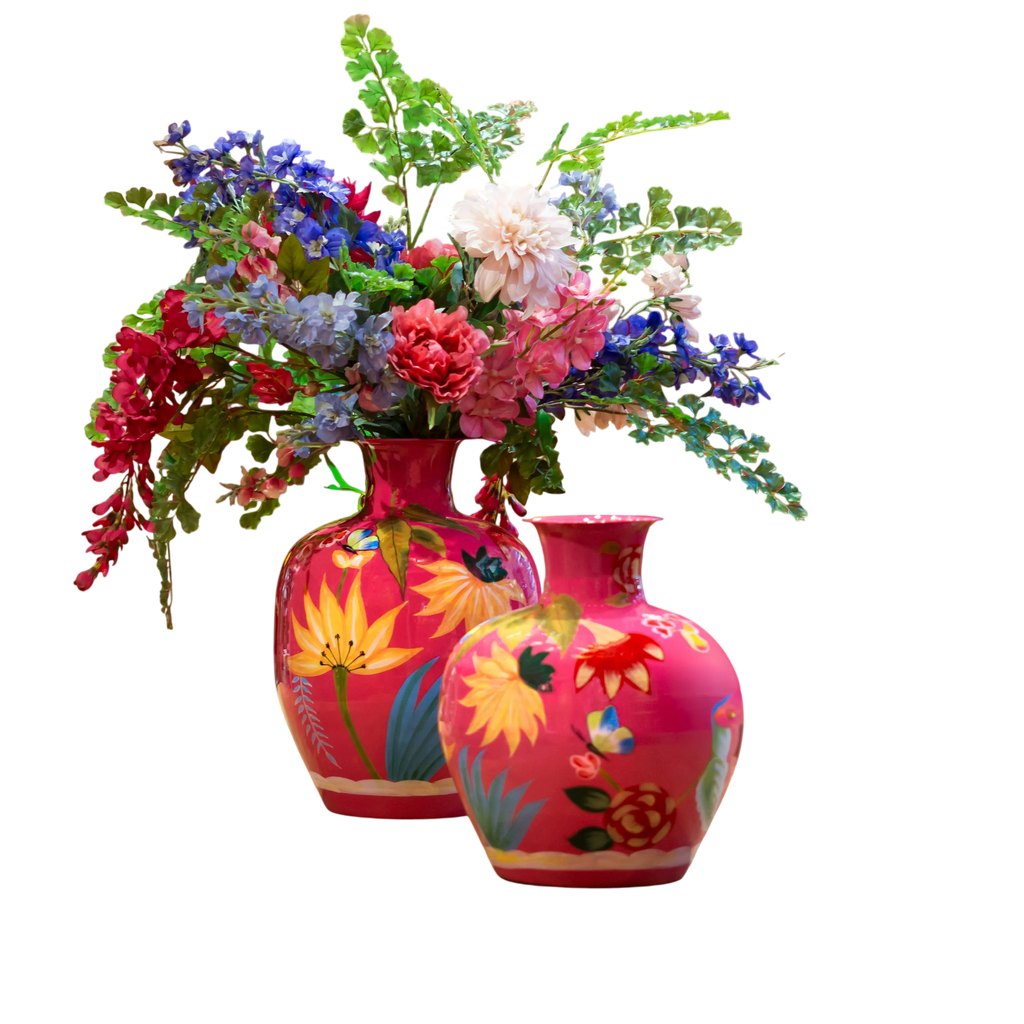Vase handpainted fuchsia enamel IR 33x33x49