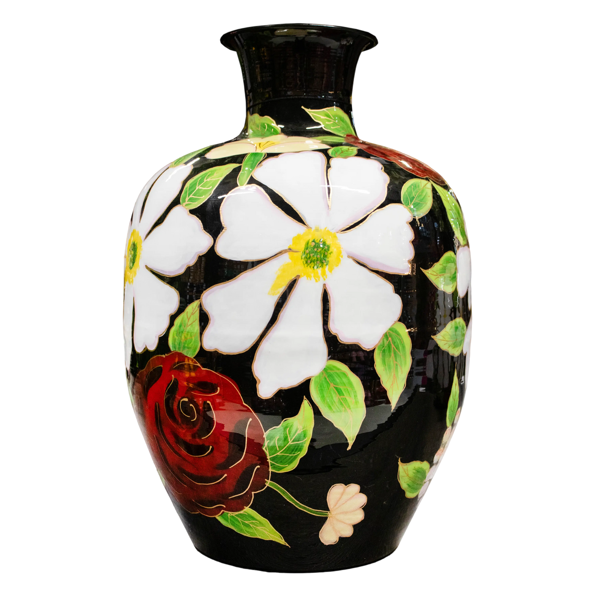 Vase handpainted black enamel IR 34x34x48