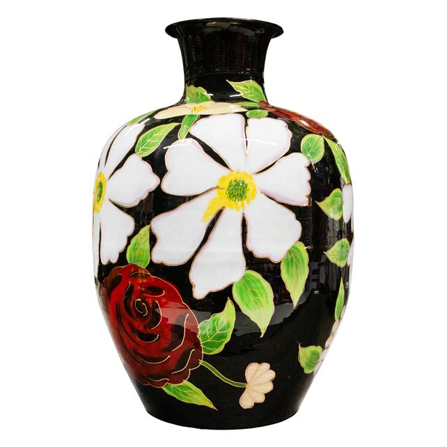Vase handpainted black enamel IR 34x34x48