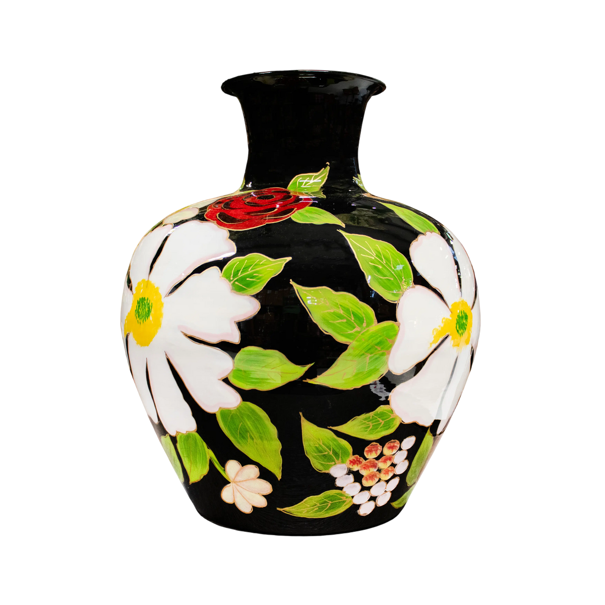 Vase handpainted black enamel IR 33x33x39