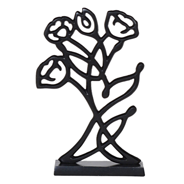 Decorative flower ornament ALU RAW/MATTBLACK 22x6x34