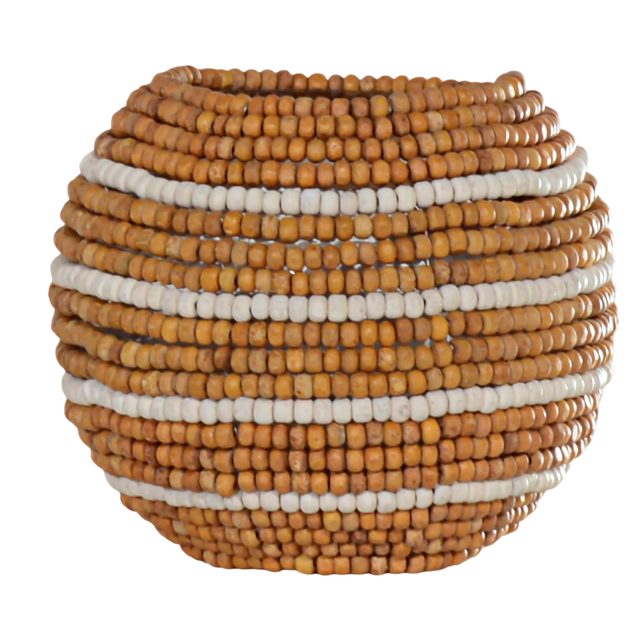 Votive brown/natural wooden beads glass 15x15x13