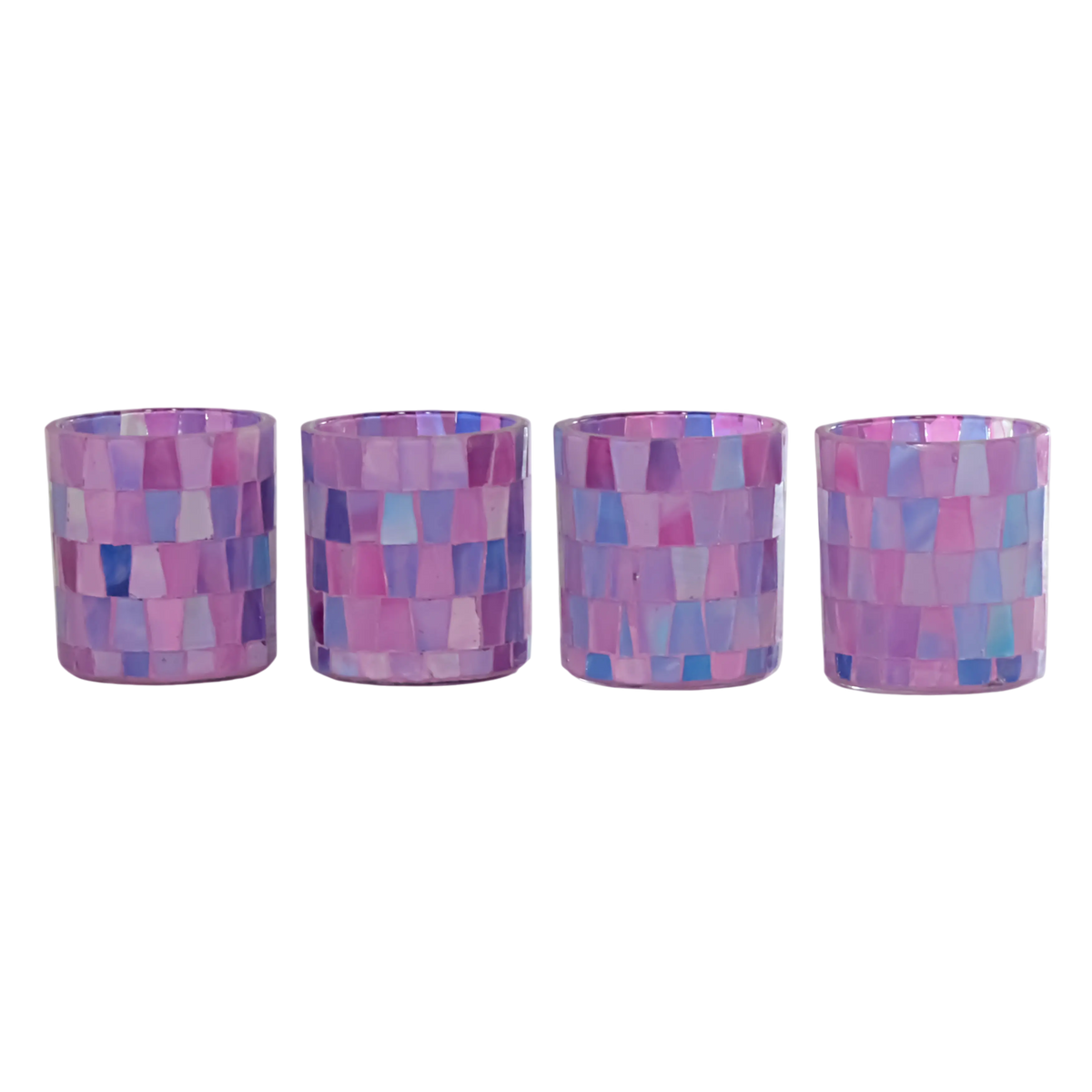 Votive SET/4 multi purple mosaic glass 8x8x9