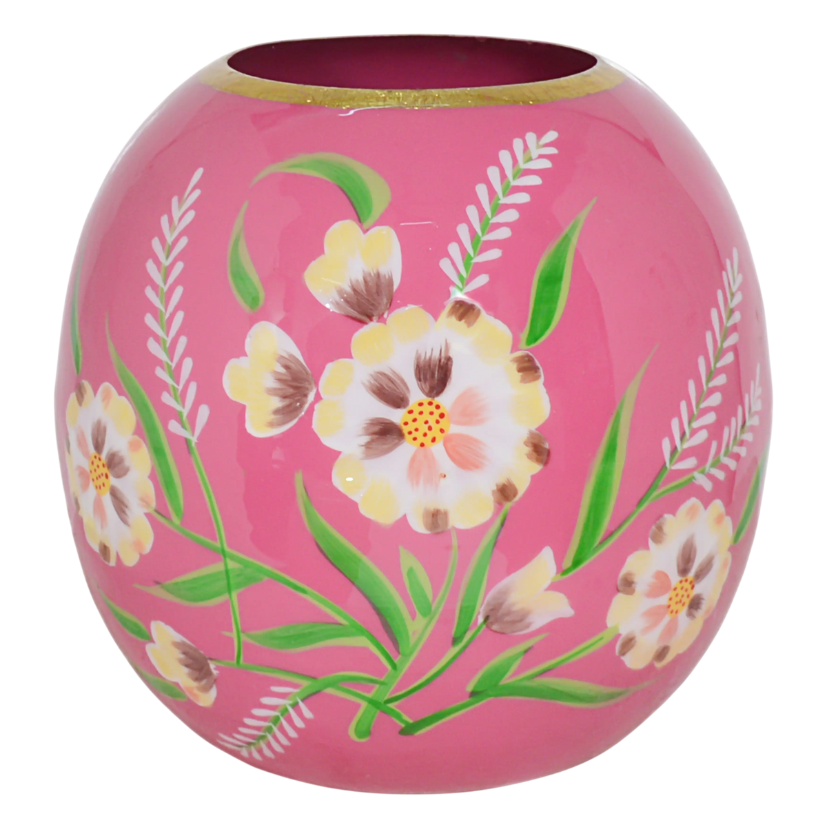 Vase handpainted w/flowers dark pink enamel IR 24x24x24