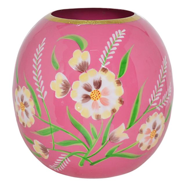 Vase handpainted w/flowers dark pink enamel IR 24x24x24