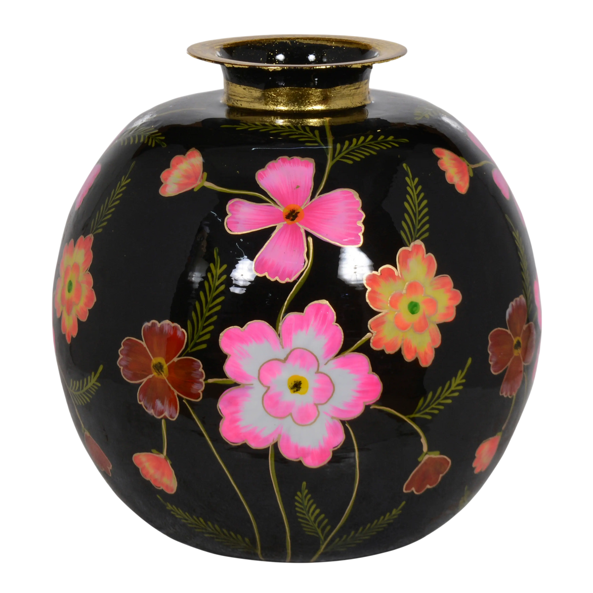 Vase handpainted w/flowers black enamel w/gold IR 24x24x26