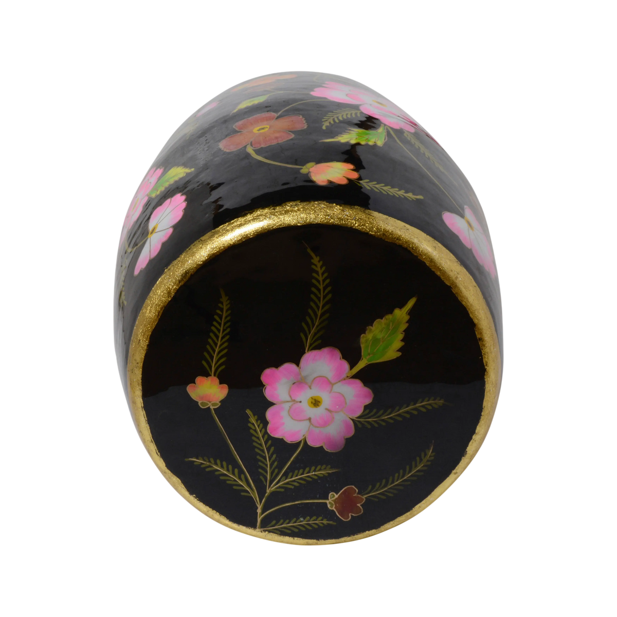 Stool handpainted w/flowers black enamel w/gold IR 36x36x46