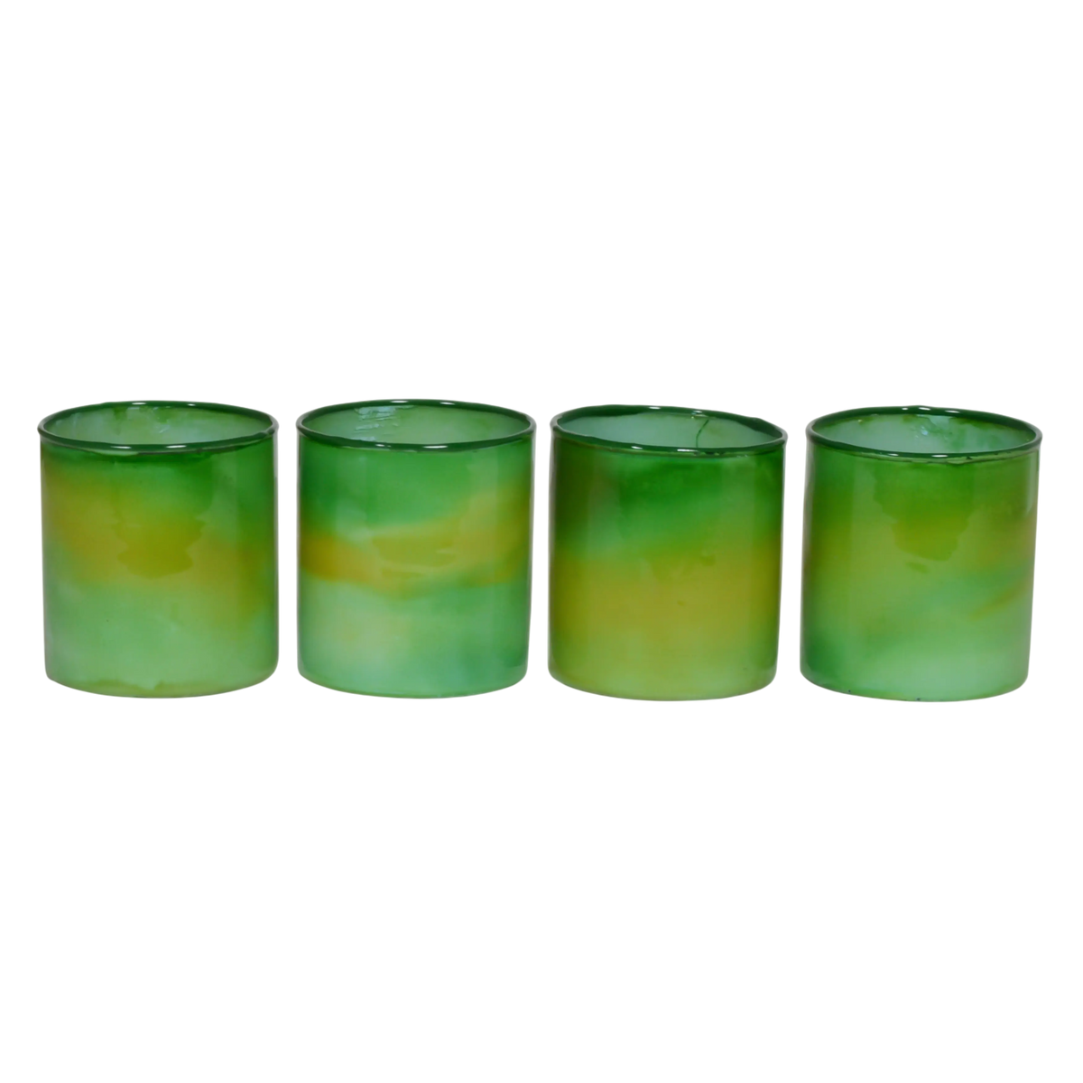 Votive SET/4 green enamel glass 7x7x8
