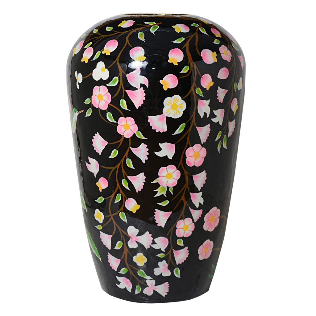 Vase handpainted w/blossom black enamel IR 44x44x69