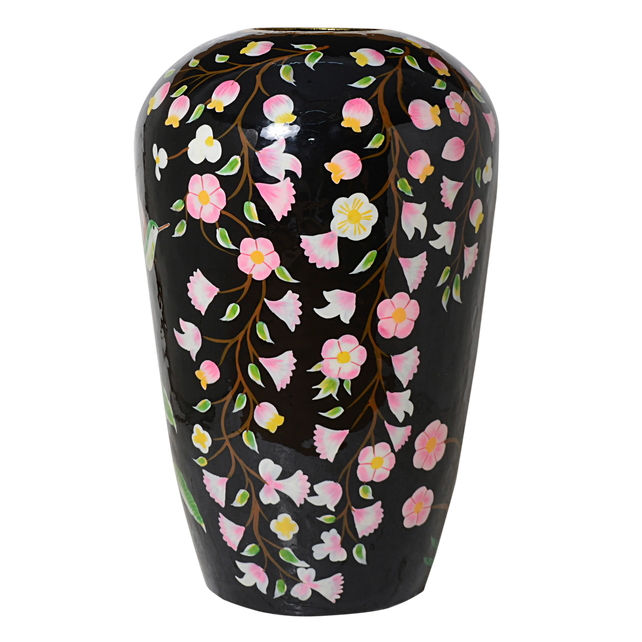 Vase handpainted w/blossom black enamel IR 44x44x69